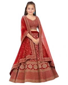 Satin Embroidered Kids Girls Lehenga Choli for Ethnic Occasions