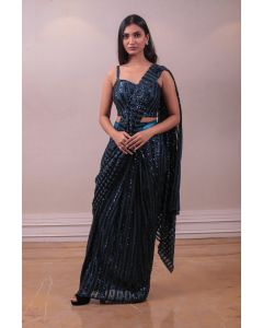 Blackish Blue Net Saree