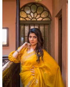Yellow Organza Saree